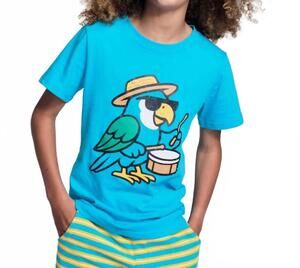 NEW APPAMAN boy's carnival parrot graphic short sleeve tee in teal